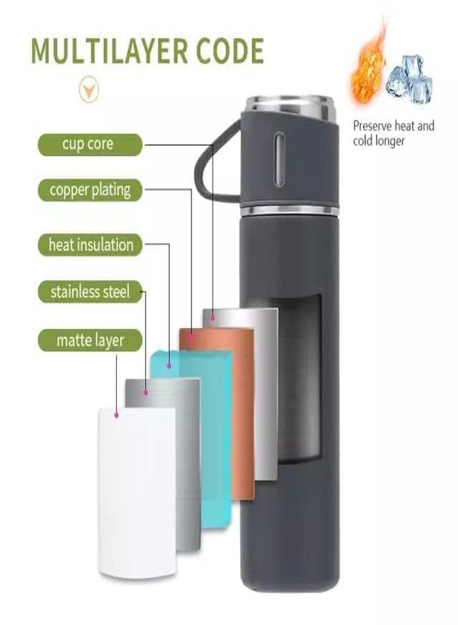 Shopper52 Stainless Steel Vacuum Flask Set with 3 Steel Cups Combo for Coffee Hot Drink and Cold Water Flask Bottle. 500ml - VACFLASK - Image 4